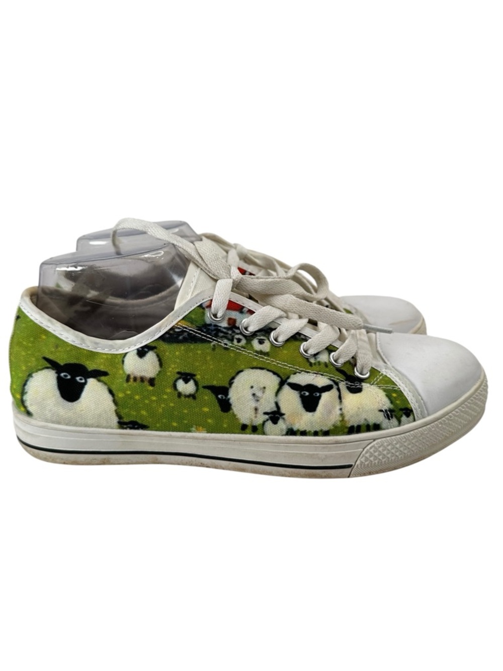 Sheep Print Canvas Sneakers Green Farm Animal Lace Up Shoes Womens 10 EU41